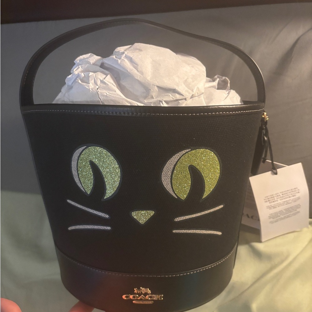 Coach Black Cat Design Bag with Glittery Eyes